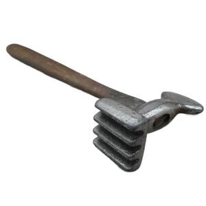 Vintage Meat Mallet Tenderizer Hammer Primitive Farmhouse Wooden Handle